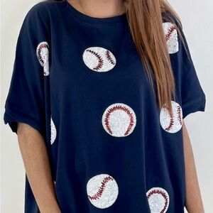 Fantastic Fawn Navy Baseball Pattern Short Sleeve Tee